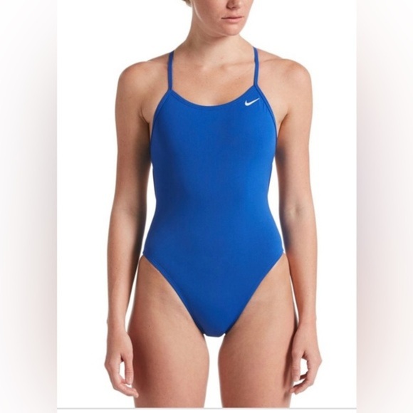 Nike Women's HydraStrong Solid Lace up Tie Back 1-Piece Swimsuit Blue Size 2 new - Picture 2 of 3